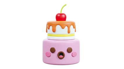 Cute Pink Cartoon Cake with Cherry and Drips