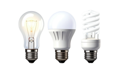 Illustration of three light bulbs of different designs, demonstrating advancements