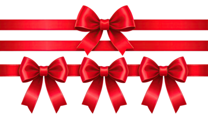 Image features digitally crafted red satin ribbon bows in various sizes and arrangements on black