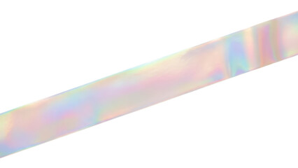 Blank pearlized tape strip mockup iridescent finish diagonal layout shifting sheen isolated on white background