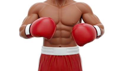 Muscular Boxer in Red Shorts and Gloves
