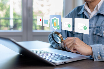 Secure digital communication and email protection concept for business. Data privacy, verification process, compliance control, and enterprise security workflow.