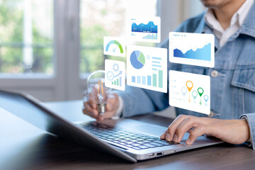 Digital business analytics showing data visualization, insight generation, and performance analysis. Strategic decision support, innovation process, and intelligence workflow for enterprise growth.