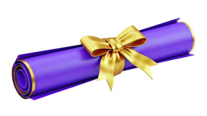 Purple certificate with gold ribbon and bow