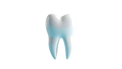 Isolated, 3D-rendered healthy molar with white enamel and blue highlights on black background