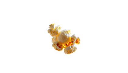 Isolated fluffy popcorn cluster, illuminated with bright light against a stark black background