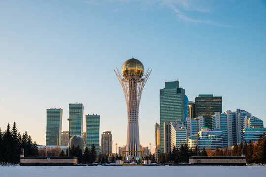 Astana, Kazakhstan - 01.01.2026: Baiterek is a monument and observation tower in the capital of Kazakhstan, Astana, at sunset