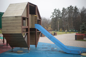 Playground slide. Outdoor playground. Structure for play.