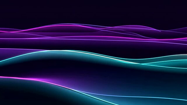 Glowing neon lines undulate across a dark backdrop, creating a sense of motion