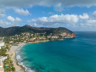 Aerial view, Spain, Balearic Islands, Mallorca, Capdepera, Cuevas de Arta and Platja de Canyamel