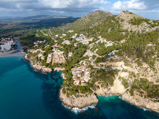 Aerial view, Spain, Balearic Islands, Mallorca, Capdepera, Cuevas de Arta and Platja de Canyamel