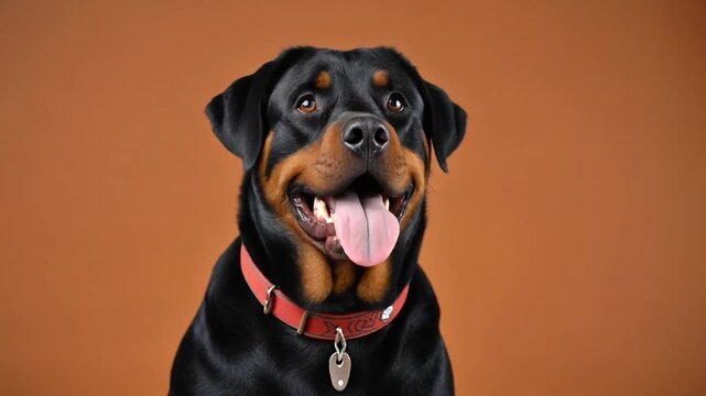 Happy rottweiler dog portrait on brown backdrop