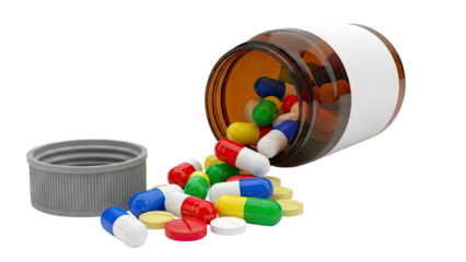 Spilled Medicine Bottle with Pills and Cap