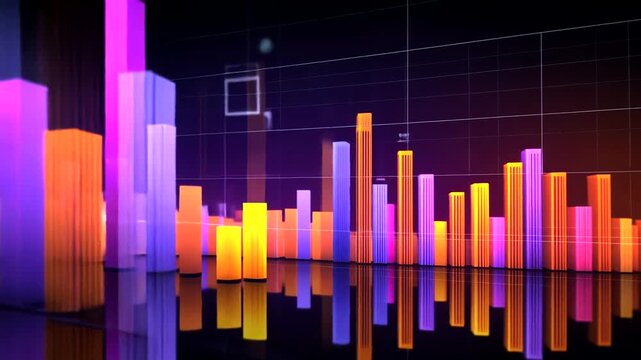3D bar graph with vibrant colors showing financial data and trends