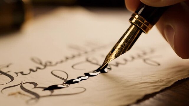 Fountain Pen cutting a written words on Parchment Paper