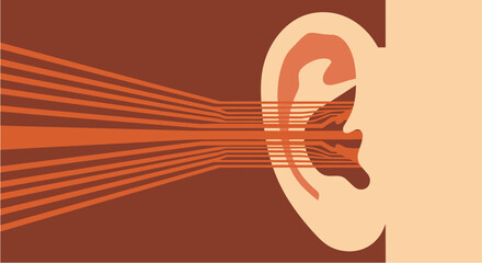 Abstract illustration depicting a human ear receiving sound waves, symbolizing listening, communication, and auditory perception in a minimalist design.