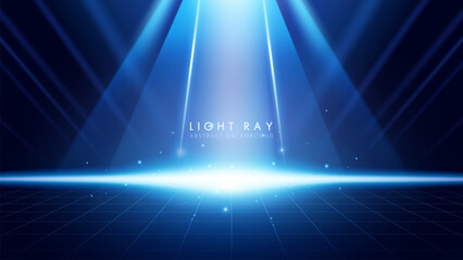 Abstract background with blue spotlights towards the center. Futuristic glowing light effect for awards ceremony.