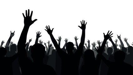 Silhouette of a crowd celebrating with raised hands