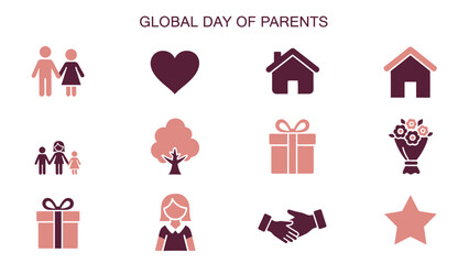 Graphic icons related to family and celebration for Global Day of Parents
