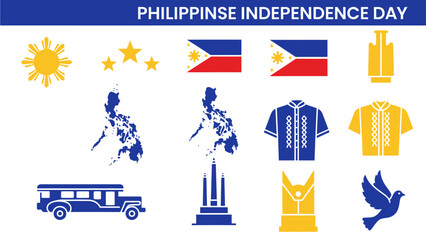 Philippine Independence Day graphic with national symbols in blue and yellow