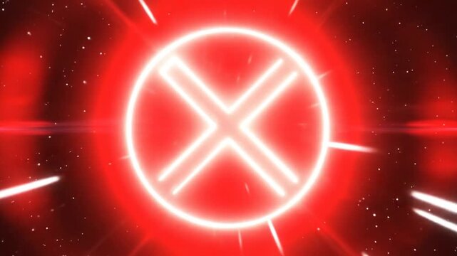 Neon Red X Symbol in Space with Light Streaks.