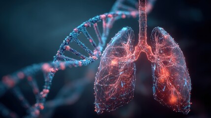 Detailed Medical Illustration of Lungs and DNA Strands Representing Tuberculosis
