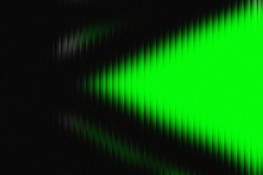 Abstract neon green light trails with vertical scanning line texture on black background. Futuristic green glowing wave with digital distortion and glitch effect for technology design - Powered by Adobe