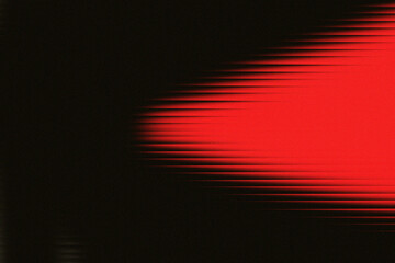 Abstract red light trails with horizontal scanning lines and digital glitch effect. Intense red neon glow with horizontal motion blur and grainy cinematic texture