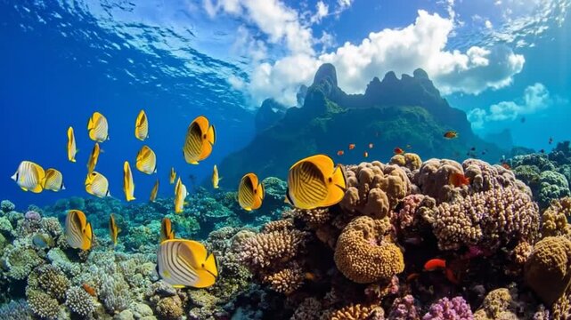 Underwater paradise - A vibrant coral reef teeming with colorful fish and marine life.