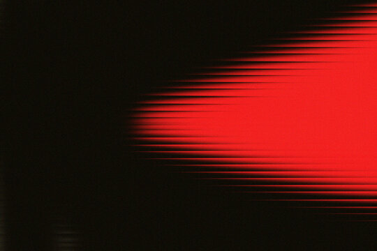 Abstract red light trails with horizontal scanning lines and digital glitch effect. Intense red neon glow with horizontal motion blur and grainy cinematic texture