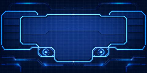 Abstract futuristic blue hi tech background with tech style display screen and empty space and grid line pattern. © Alleachday