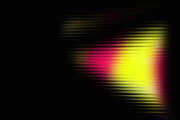 Dynamic pink and yellow light streaks with horizontal glitch line effect. Abstract glowing light pulse with sharp horizontal lines and dark edges