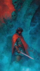 Obraz premium Fantasy warrior amidst mystical fog mobile wallpaper