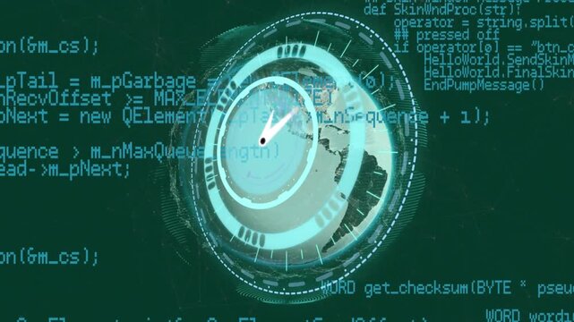 Animation of clock and data processing over dark background