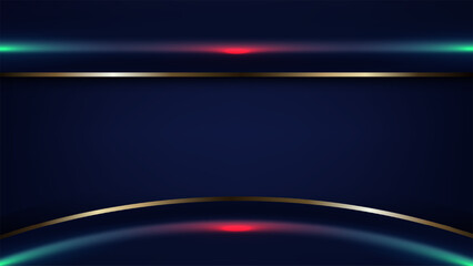 Abstract dark blue and gold luxury background with futuristic neon light effects for high tech corporate presentation and premium digital backdrop