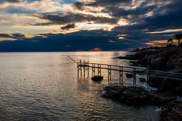 Beautiful fishing cottages on the ocean coast in France.