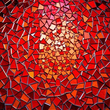 A fractured mosaic of scarlet, ochre, and marigold, framed by sharp lines, Autumn texture,  geometric fall