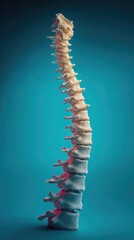 Obraz premium Illustration of the human body focusing on the neck skeleton, highlighting pain caused by cervical spondylosis, herniated disc, or muscle strain