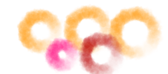 Five blurred, translucent rings arranged in an overlapping pattern against a white background