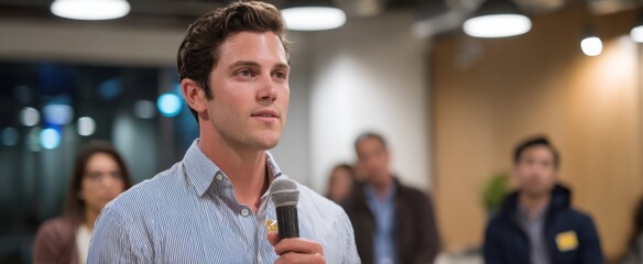 the ambitious tech entrepreneur confidently delivering an engaging pitch to potential investors