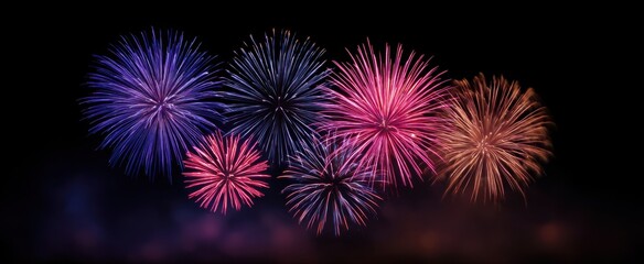Fototapeta premium colorful fireworks dance like stars in the dark evening sky with vibrant bursts