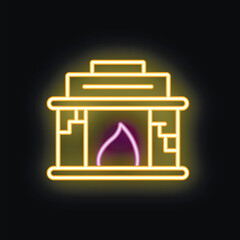 Naklejka premium Neon fireplace is glowing brightly with an orange and purple flame