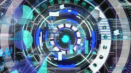 Animation of infographic data with graphs processing with hud on digital interface - Powered by Adobe