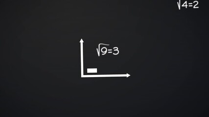 Animation of math formulas and graph on black background - Powered by Adobe