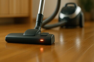 Vacuum cleaner wooden floor symbolizes technology improving home economy and wellness by reducing stress and promoting balance with clean environment supporting healthy diet sleep hydration