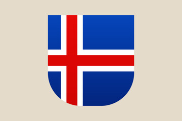 Obraz premium National Flag of Iceland illustrated inside a modern shield shape, a vector symbol of European patriotic identity.