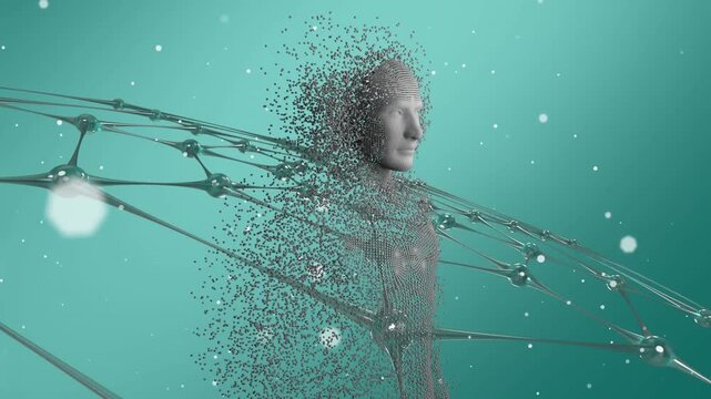 Animation of network of connections over fit female swimmer