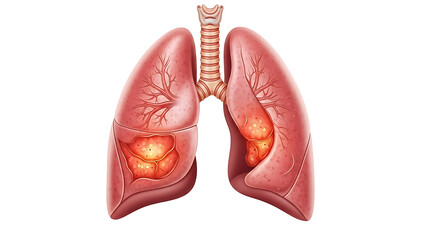 Fototapeta premium Illustration of Lungs Showing Cancerous Tumors in the Lower Lobes
