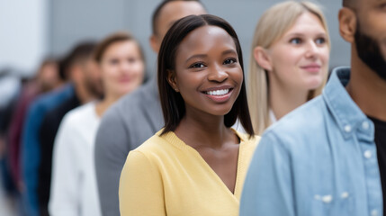Obraz premium Faceless job seekers actively engaging with recruiters at bustling career fair, showcasing determination eagerness, pursuit professional opportunities