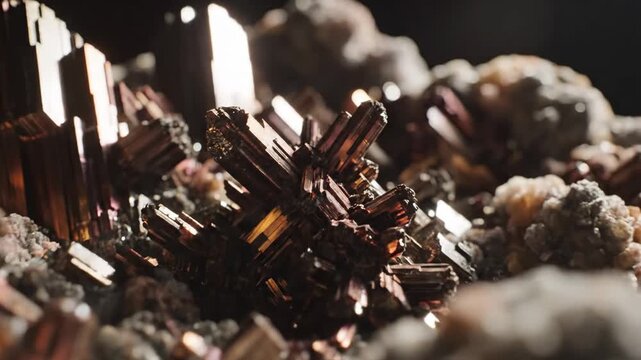 Close-up of Rutile Crystals in Metallic Formation